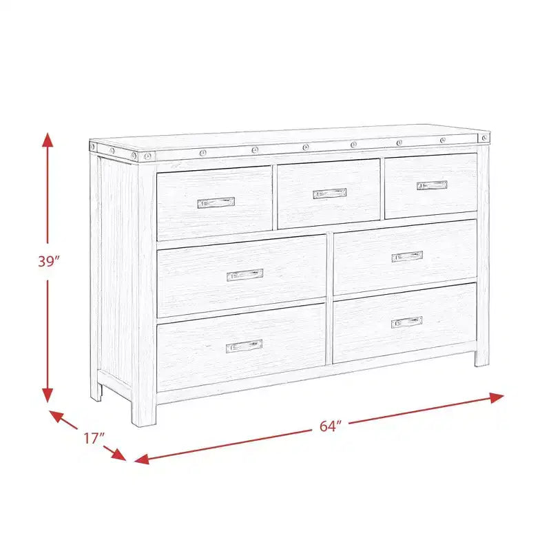 7 Drawer Montauk Dresser Gray - Picket House Furnishings: Spacious Storage, Bedroom Essential, Metal Accents
