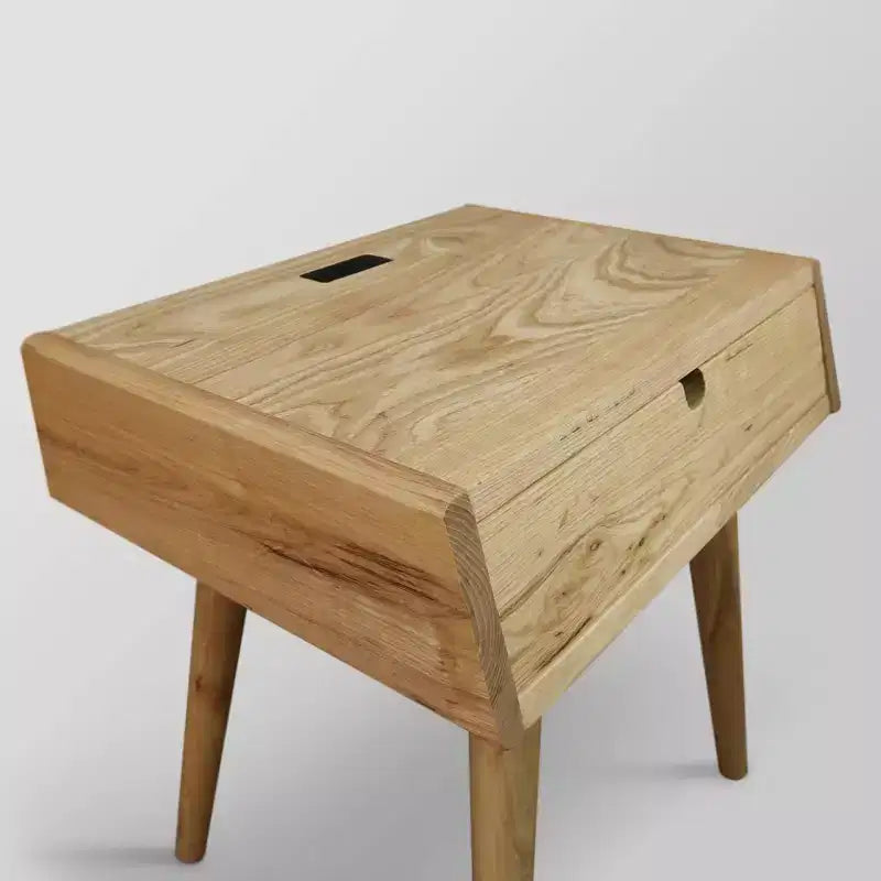 Nightstand with USB Ports Natural Oak - Flora Home: Solid American Red Oak, Easy Charge, Storage Drawer