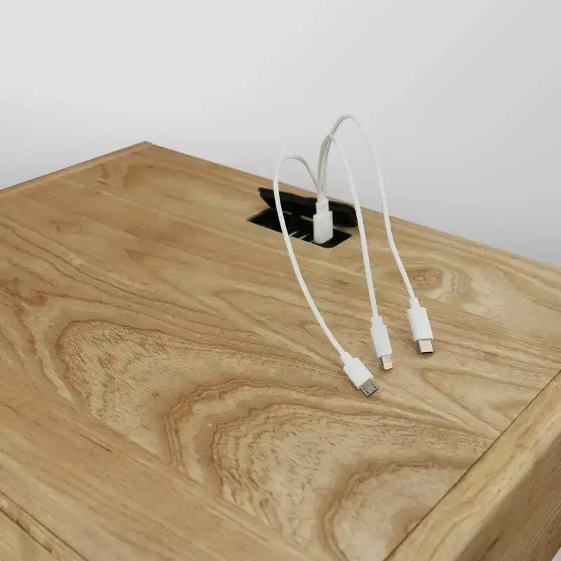 Nightstand with USB Ports Natural Oak - Flora Home: Solid American Red Oak, Easy Charge, Storage Drawer