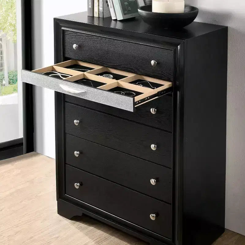 Oak Creek 6 Drawer Chest Black - miBasics