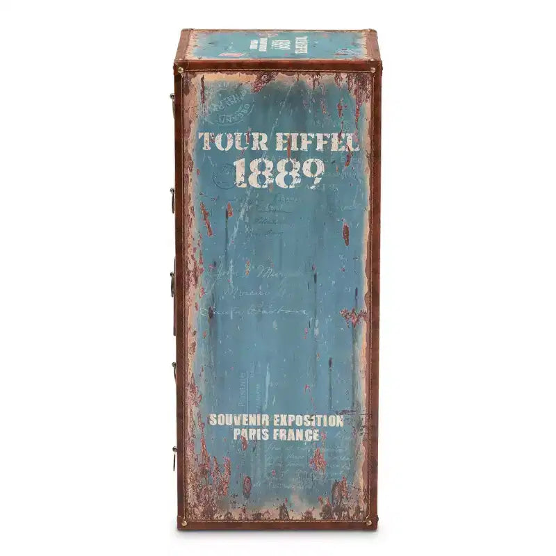 Commode 5 tiroirs Alba en bois bleu - Style vintage parisien avec poignées anneaux en laiton