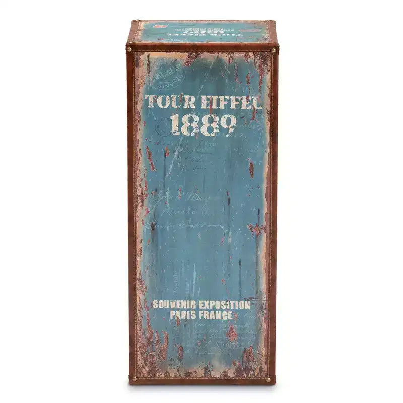 Commode 5 tiroirs Alba en bois bleu - Style vintage parisien avec poignées anneaux en laiton