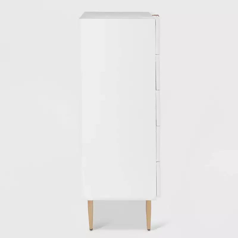 Jolie 5 Drawer Tallboy Dresser White - Adore Decor: Glam Style, MDF & Iron, Anti-Tip, Metal Glides