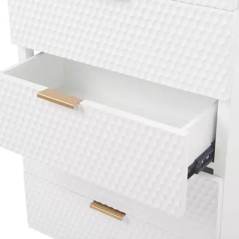 Jolie 5 Drawer Tallboy Dresser White - Adore Decor: Glam Style, MDF & Iron, Anti-Tip, Metal Glides