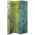 6" Double Sided Philosopher's Gate Canvas Room Divider Green: Oriental Furniture, Adjustable 3-Panel Screen