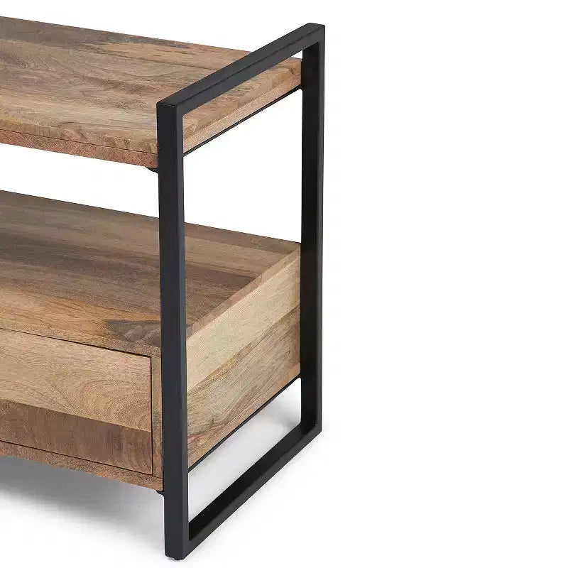 Lawson Solid Mango Wood TV Stand for TVs up to 66" Natural - WyndenHall: Farmhouse Style, 2 Drawers, Fixed Shelves