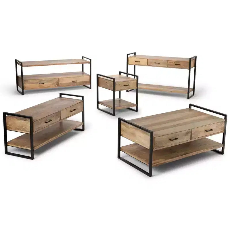 Lawson Solid Mango Wood TV Stand for TVs up to 66" Natural - WyndenHall: Farmhouse Style, 2 Drawers, Fixed Shelves