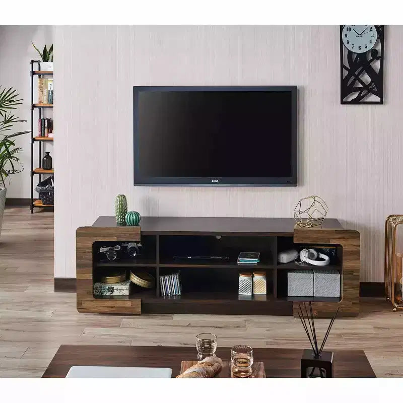 HOMES: Inside + Out Dimanche TV Stand for TVs up to 70" Dark Wenge: Modern Media Console with Open Shelves
