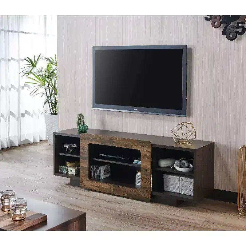 HOMES: Inside + Out Dimanche TV Stand for TVs up to 70" Dark Wenge: Modern Media Console with Open Shelves