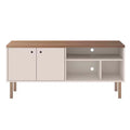 Windsor TV Stand for TVs up to 50" White/Natural - Manhattan Comfort: Media Console with Open Shelves & Cabinet Storage