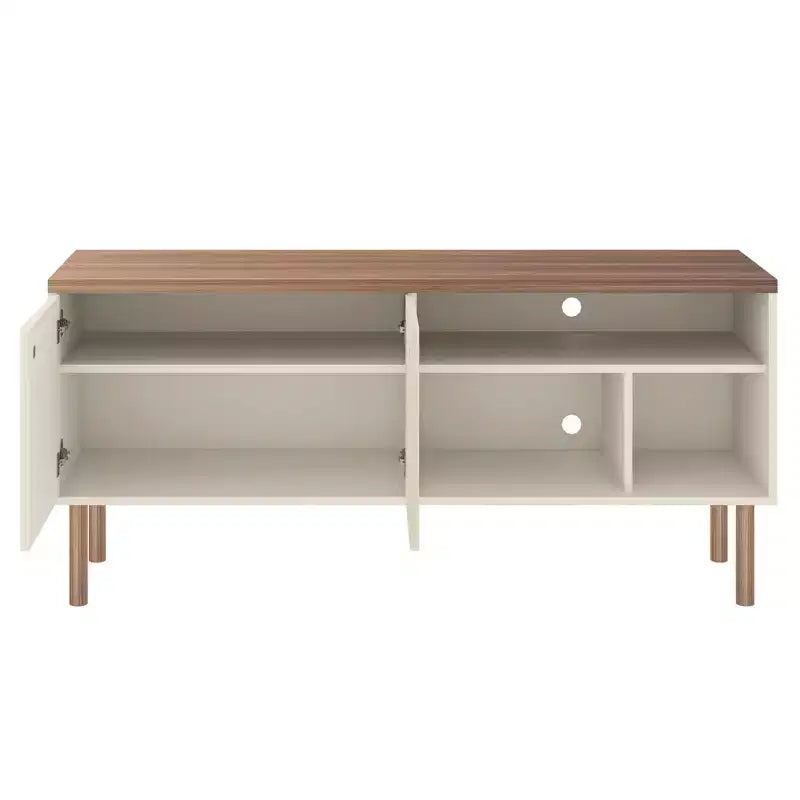 Meuble TV Windsor pour téléviseurs jusqu'à 50" Blanc/Naturel - Manhattan Comfort : Console multimédia avec étagères ouvertes et rangement avec portes