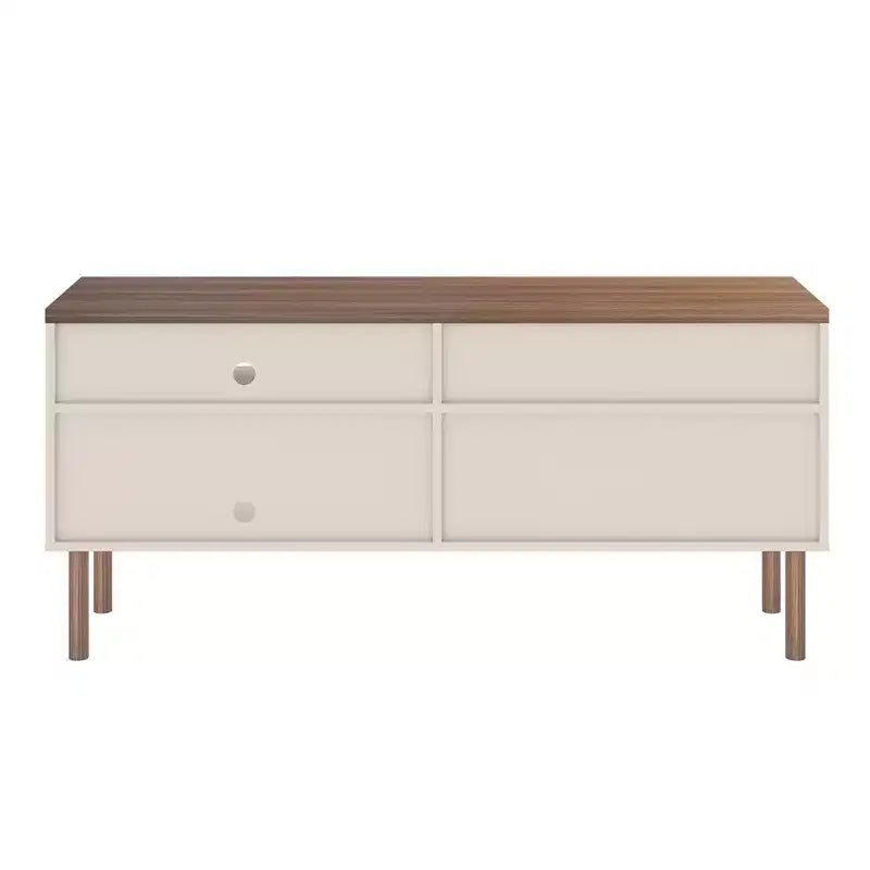 Meuble TV Windsor pour téléviseurs jusqu'à 50" Blanc/Naturel - Manhattan Comfort : Console multimédia avec étagères ouvertes et rangement avec portes