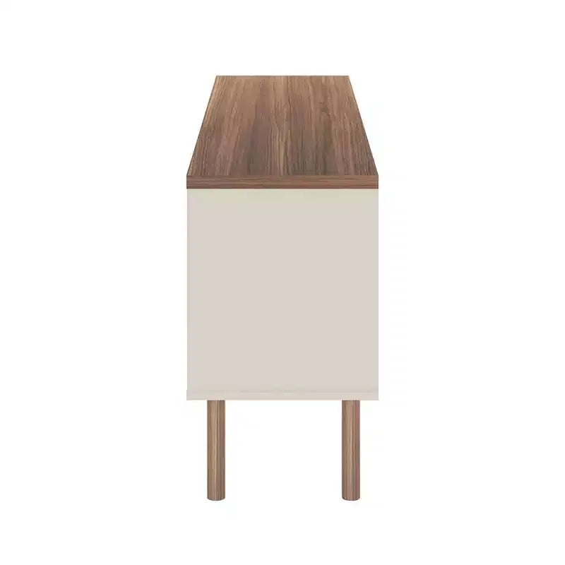 Meuble TV Windsor pour téléviseurs jusqu'à 50" Blanc/Naturel - Manhattan Comfort : Console multimédia avec étagères ouvertes et rangement avec portes