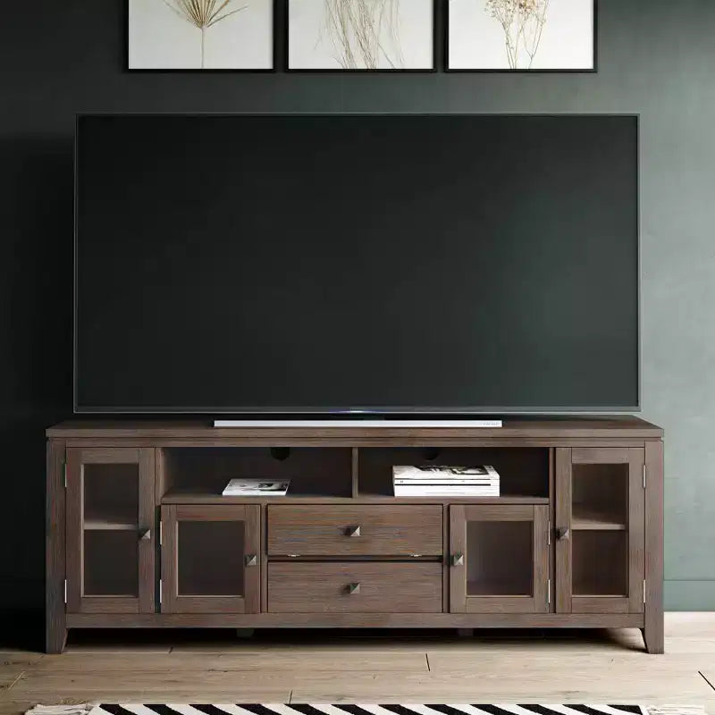 Essex Wide TV Stand for TVs up to 72" Farmhouse Brown - WyndenHall: Contemporary Media Console with Storage, Nickel Hardware
