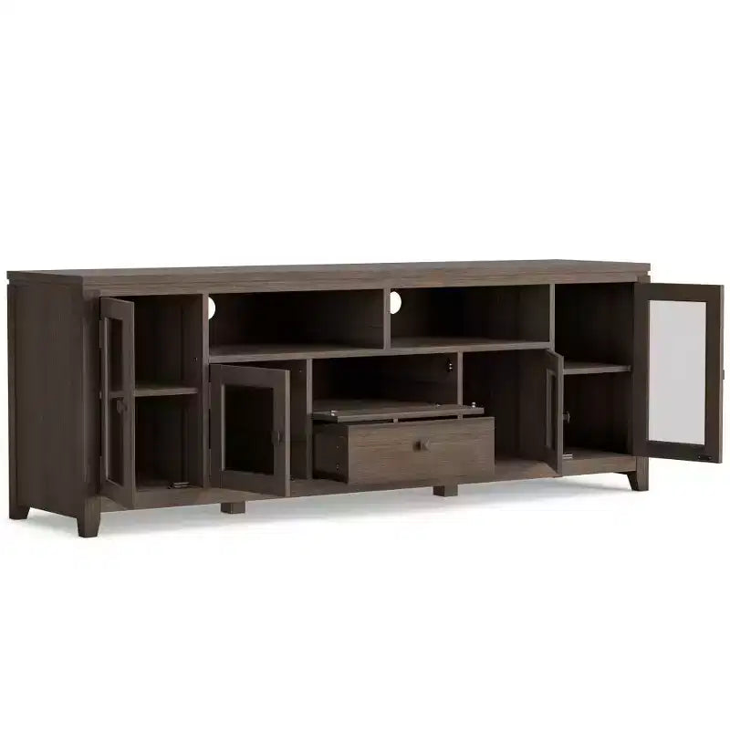 Essex Wide TV Stand for TVs up to 72" Farmhouse Brown - WyndenHall: Contemporary Media Console with Storage, Nickel Hardware