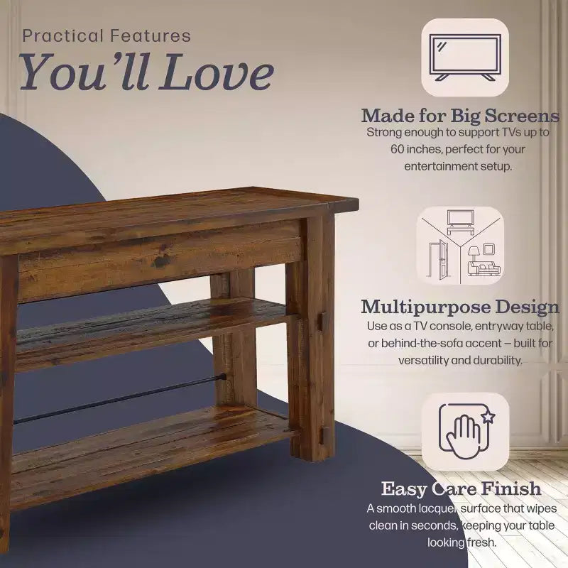 Durango Industrial Wood Console/Media Table: Sofa Table - Alaterre Furniture