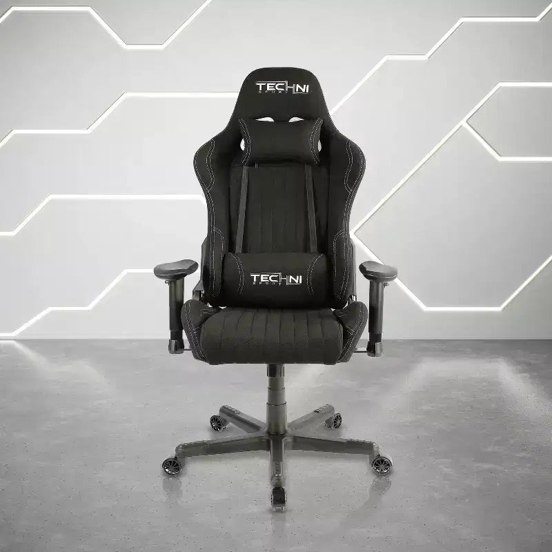 Fabric Ergonomic High Back Racer Style Video Gaming Chair Black - Techni Sport: Office, Swivel, Lumbar Support