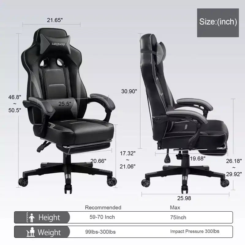 LUCKRACER Gaming Chair with Footrest High Back Computer Desk Chair Office Chair Gray