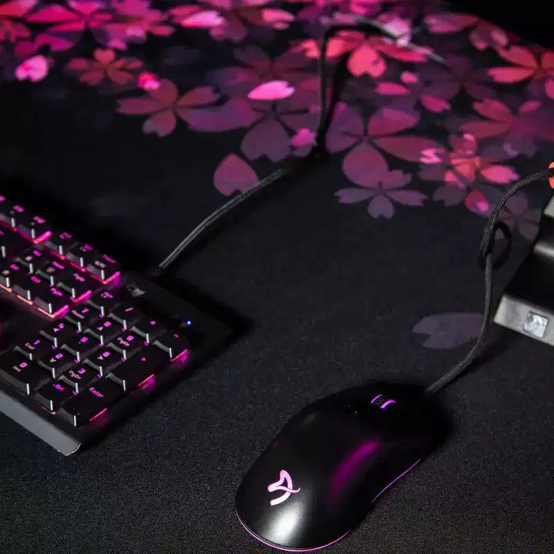 Arozzi Special Edition Ultrawide Curved Gaming and Office Desk and Washable Mouse Pad and 3 Custom Monitor Mount Cut Outs with Cable Management Flower