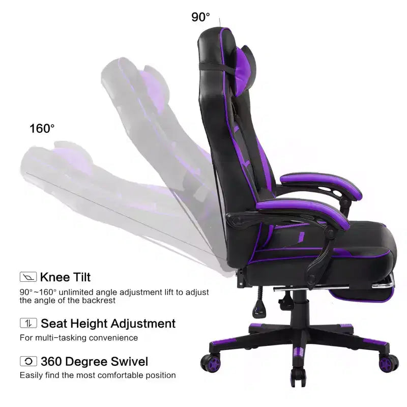 LUCKRACER Gaming Chair with Footrest High Back Computer Desk Chair Office Chair Purple