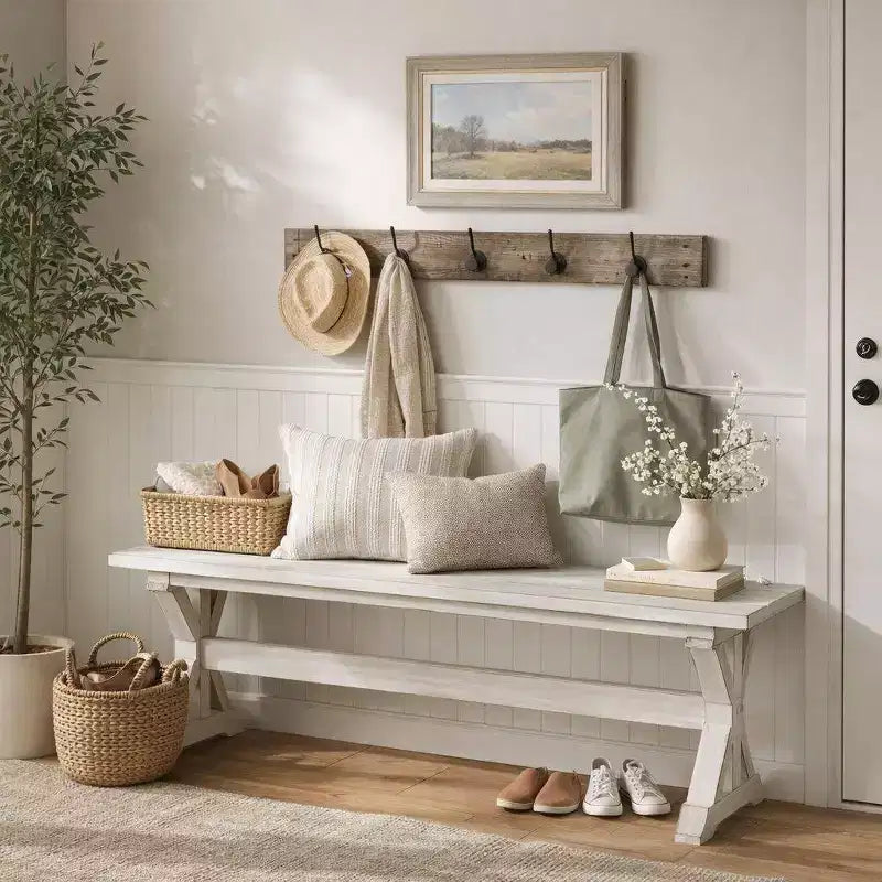 48" Jamestown Dining Bench White - Boraam: Solid Wood, Trestle Base, Seats 2