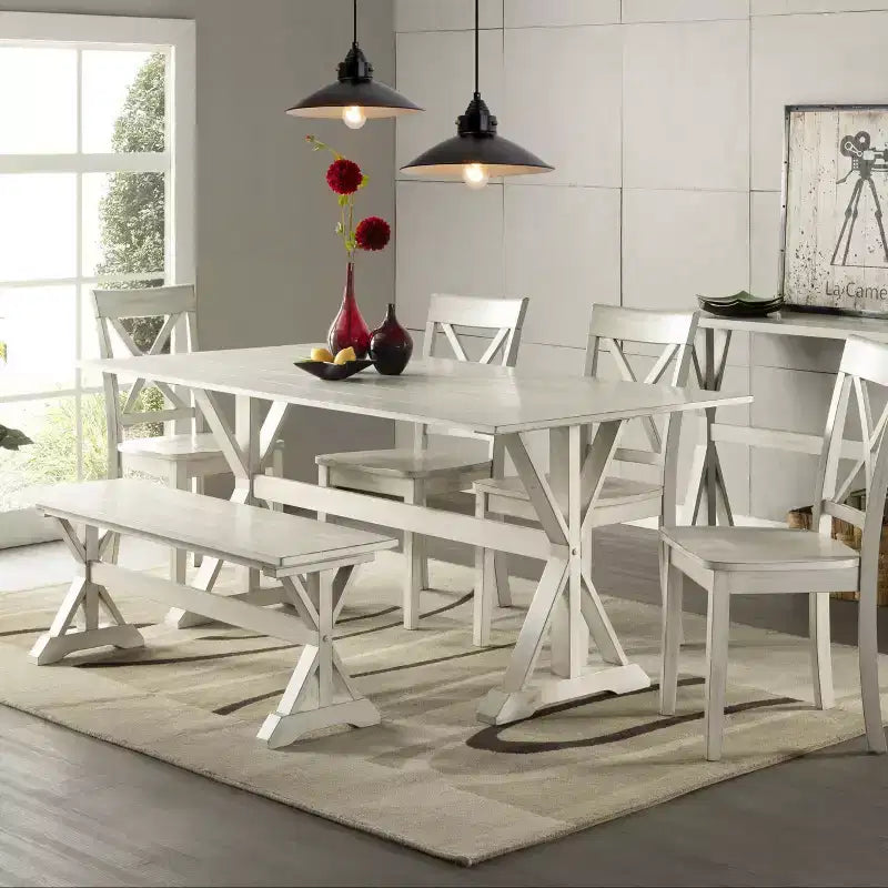 48" Jamestown Dining Bench White - Boraam: Solid Wood, Trestle Base, Seats 2