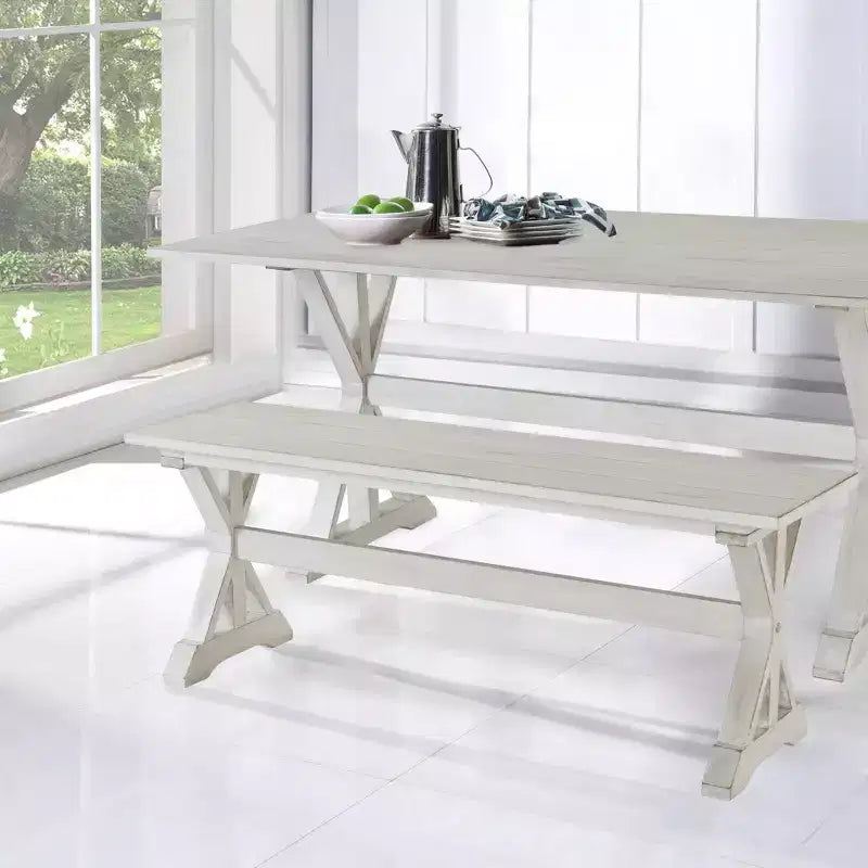 48" Jamestown Dining Bench White - Boraam: Solid Wood, Trestle Base, Seats 2