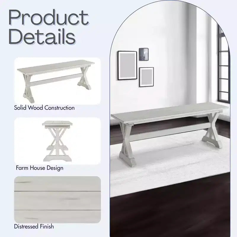 48" Jamestown Dining Bench White - Boraam: Solid Wood, Trestle Base, Seats 2