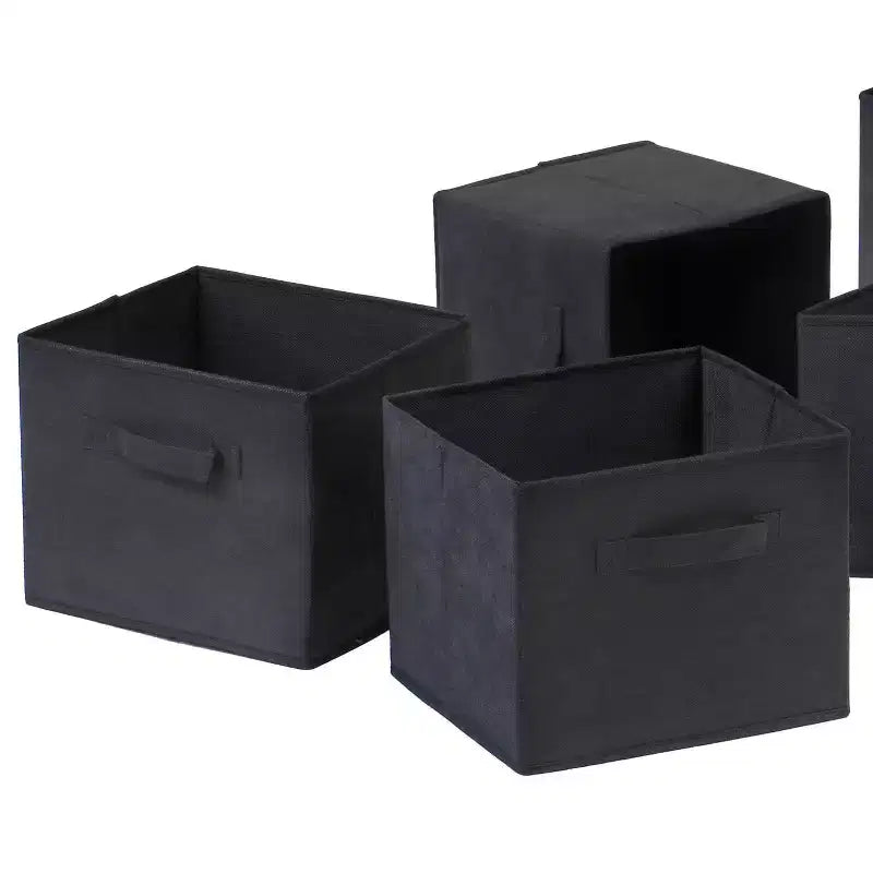 4pc Adriana Storage Bench Set with 3 Foldable Black Fabric Baskets Antique Walnut - Winsome: Entryway Cubby Organizer, Shoe Rack