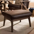 Bianca Mid Century Modern Walnut Wood Ottoman: Rubberwood Frame & Faux Leather - Baxton Studio