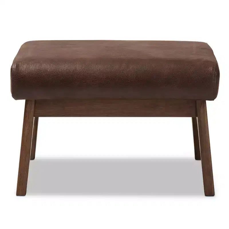 Bianca Mid Century Modern Walnut Wood Ottoman: Rubberwood Frame & Faux Leather - Baxton Studio