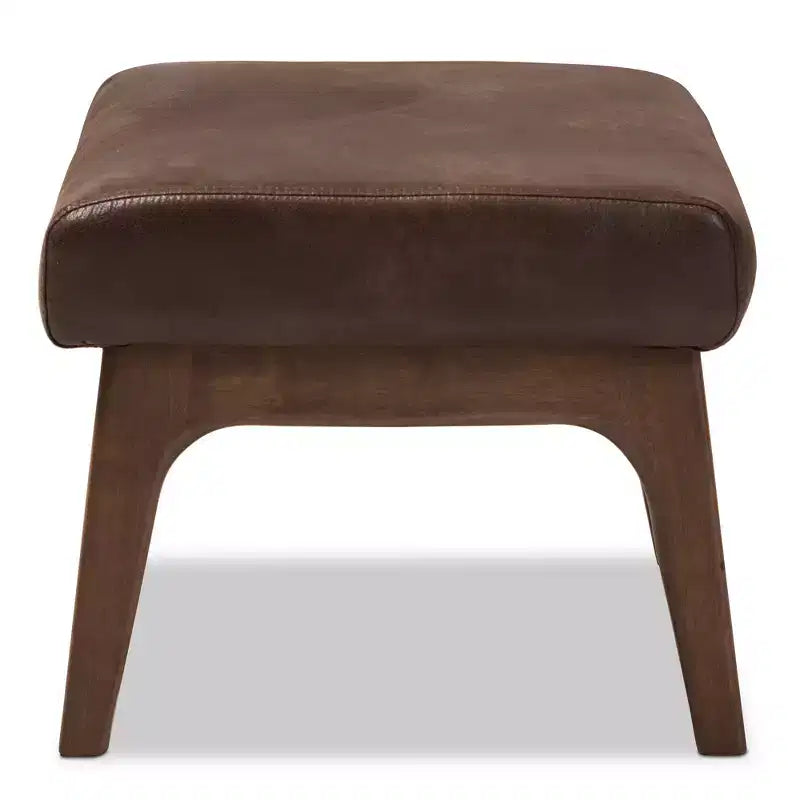 Bianca Mid Century Modern Walnut Wood Ottoman: Rubberwood Frame & Faux Leather - Baxton Studio
