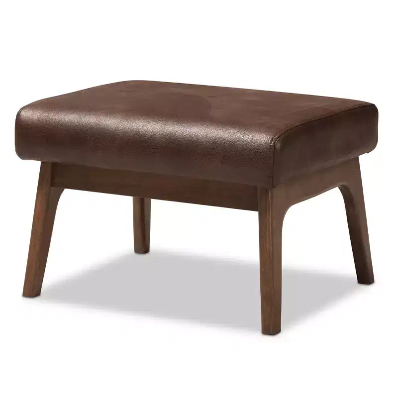 Bianca Mid Century Modern Walnut Wood Ottoman: Rubberwood Frame & Faux Leather - Baxton Studio