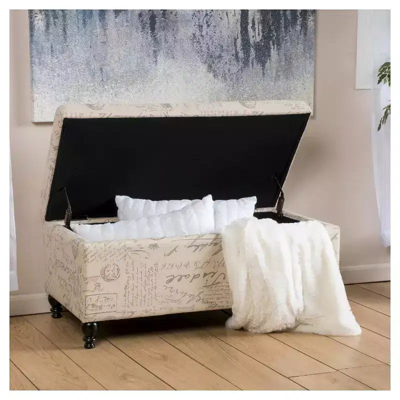 Luke Fabric Storage Ottoman Bench Beige - Christopher Knight Home: Upholstered Bedroom Seating