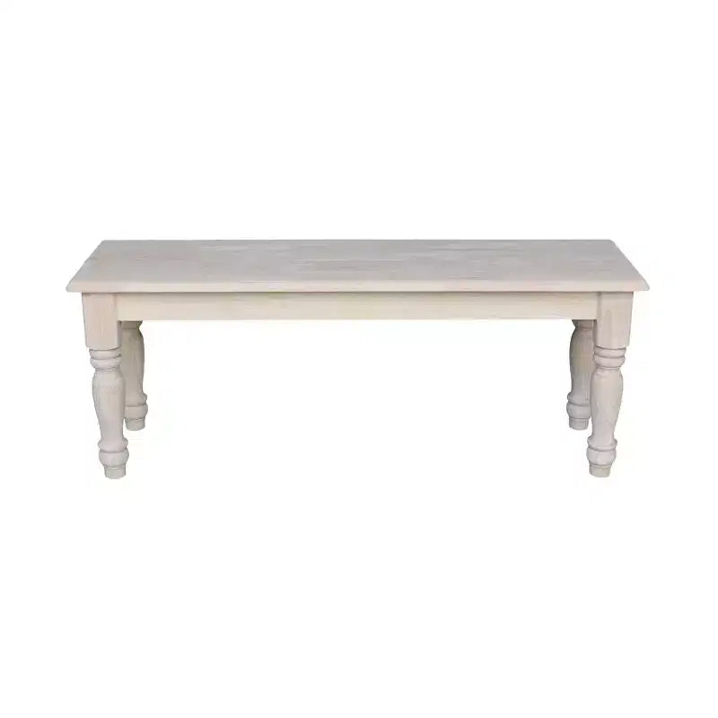 Farmhouse Bench - Unfinished - International Concepts: Hardwood Rectangular Seat for Dining & Bedroom, Seats 2
