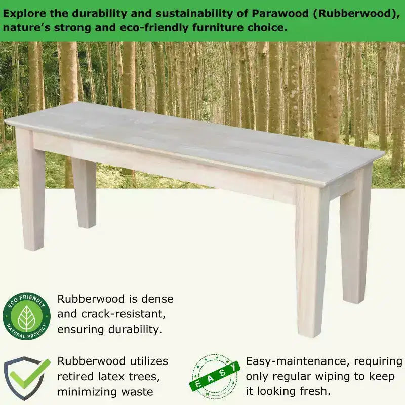 Farmhouse Bench - Unfinished - International Concepts: Hardwood Rectangular Seat for Dining & Bedroom, Seats 2