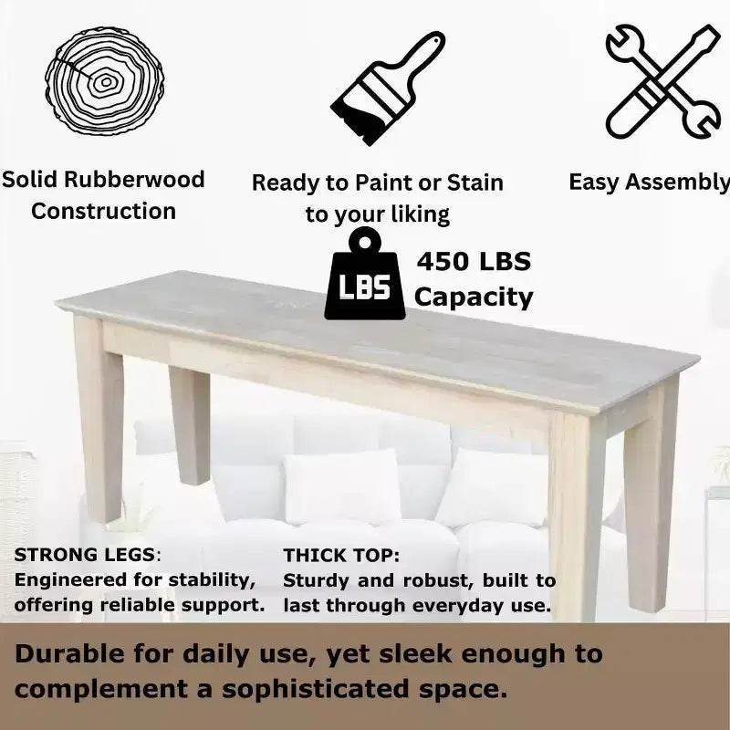 Farmhouse Bench - Unfinished - International Concepts: Hardwood Rectangular Seat for Dining & Bedroom, Seats 2