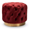 Valeria Velvet Button Tufted Ottoman Burgundy Heather - Baxton Studio