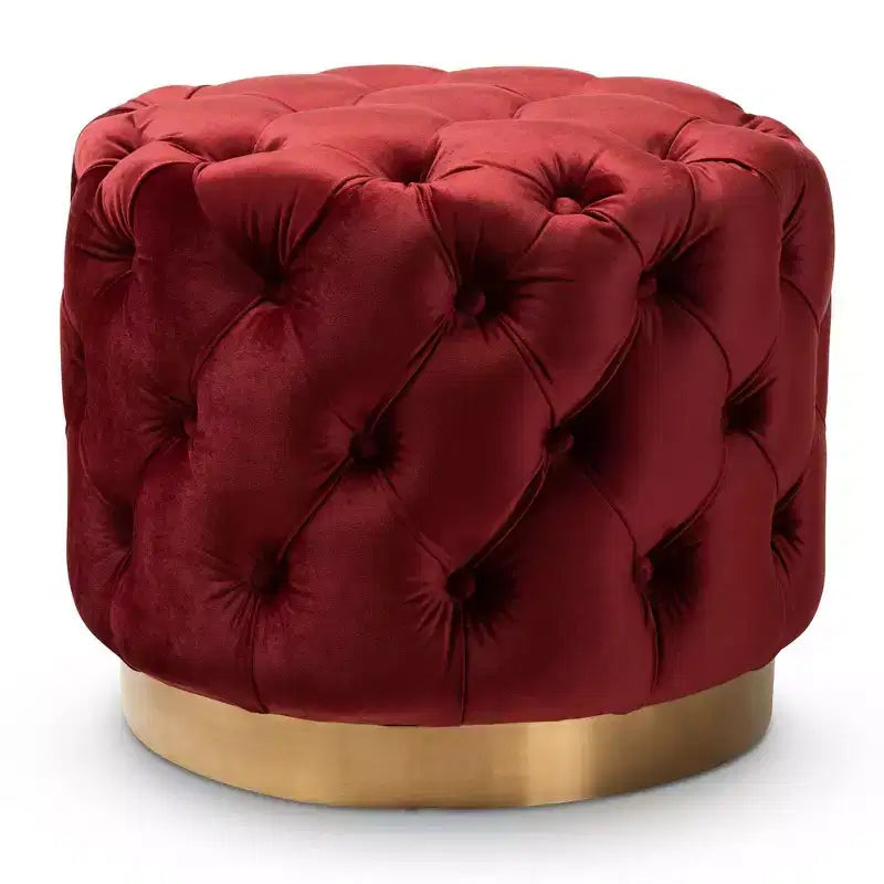 Valeria Velvet Button Tufted Ottoman Burgundy Heather - Baxton Studio