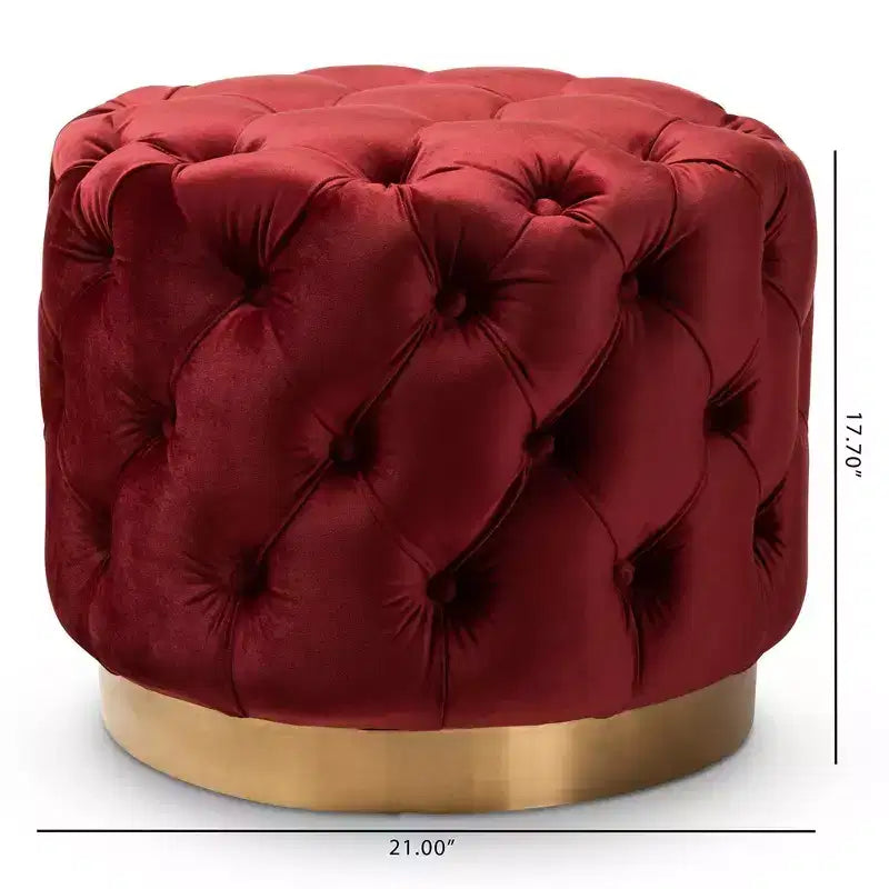 Valeria Velvet Bouton Touffeté Ottomane Bruyère Bourgogne - Baxton Studio
