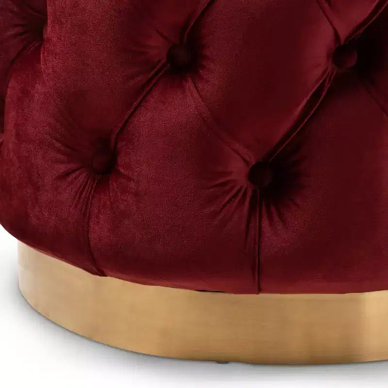 Valeria Velvet Bouton Touffeté Ottomane Bruyère Bourgogne - Baxton Studio