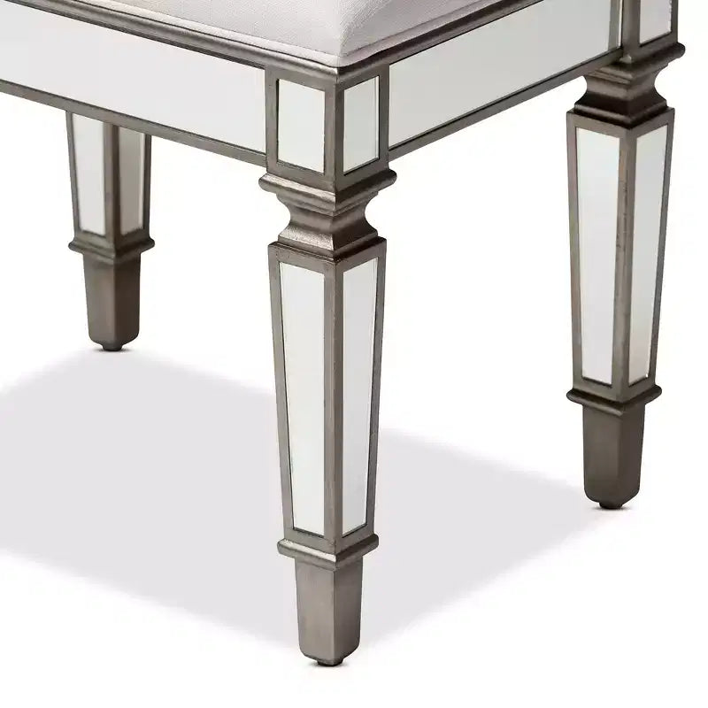 Marielle Fabric Upholstered Mirrored Ottoman Vanity Bench White - BaxtonStudio