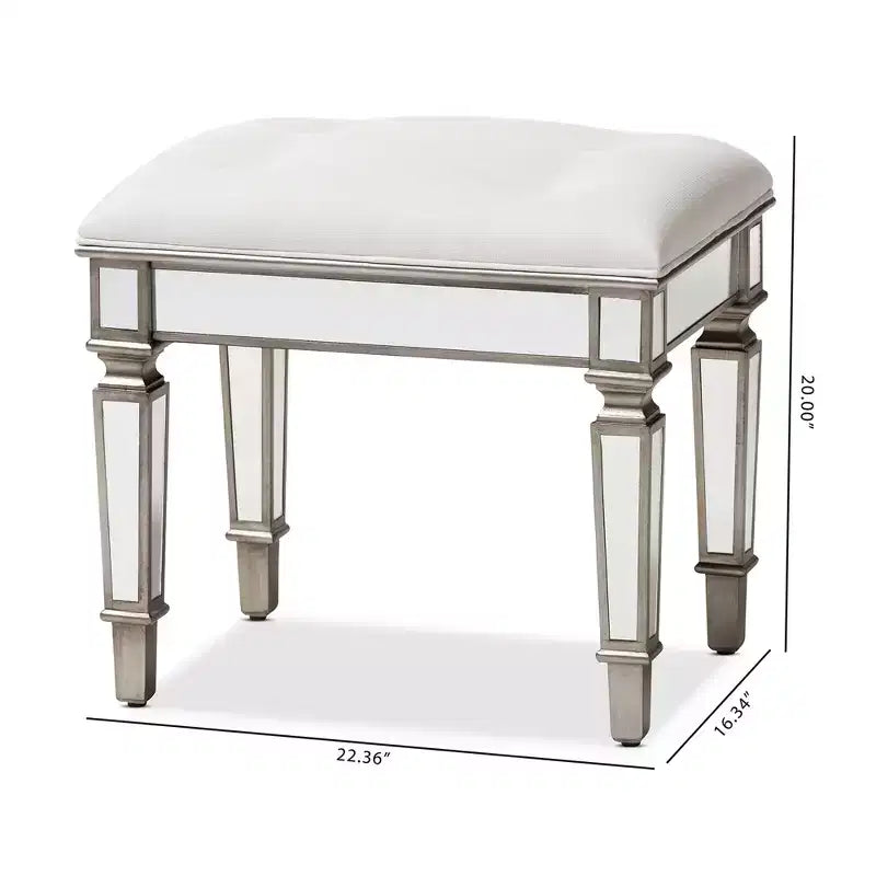Marielle Fabric Upholstered Mirrored Ottoman Vanity Bench White - BaxtonStudio