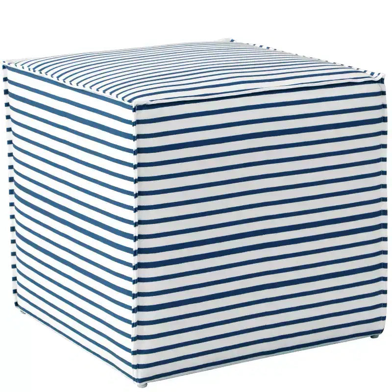 Skyline Furniture Pouf à couture française à rayures nautiques bleu marine : Repose-pieds moderne, Aucun assemblage, Cadre en bois