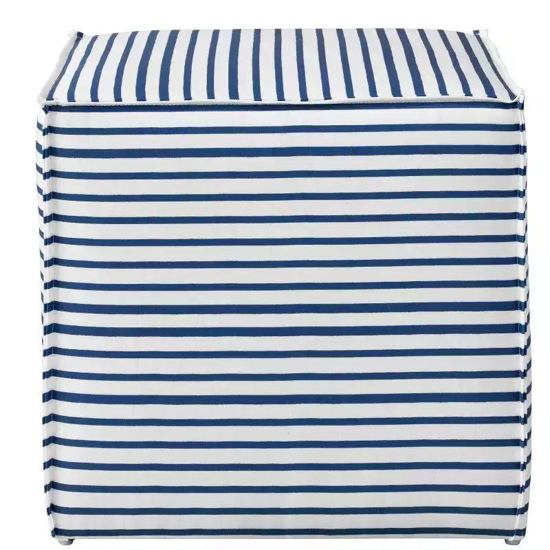 Skyline Furniture Pouf à couture française à rayures nautiques bleu marine : Repose-pieds moderne, Aucun assemblage, Cadre en bois