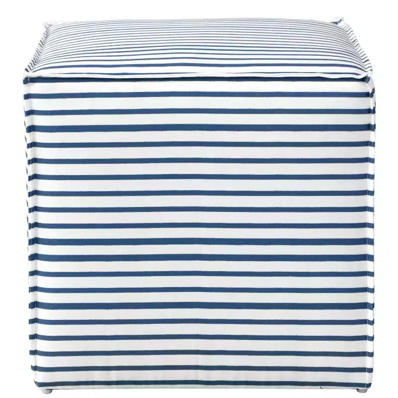 Skyline Furniture Pouf à couture française à rayures nautiques bleu marine : Repose-pieds moderne, Aucun assemblage, Cadre en bois