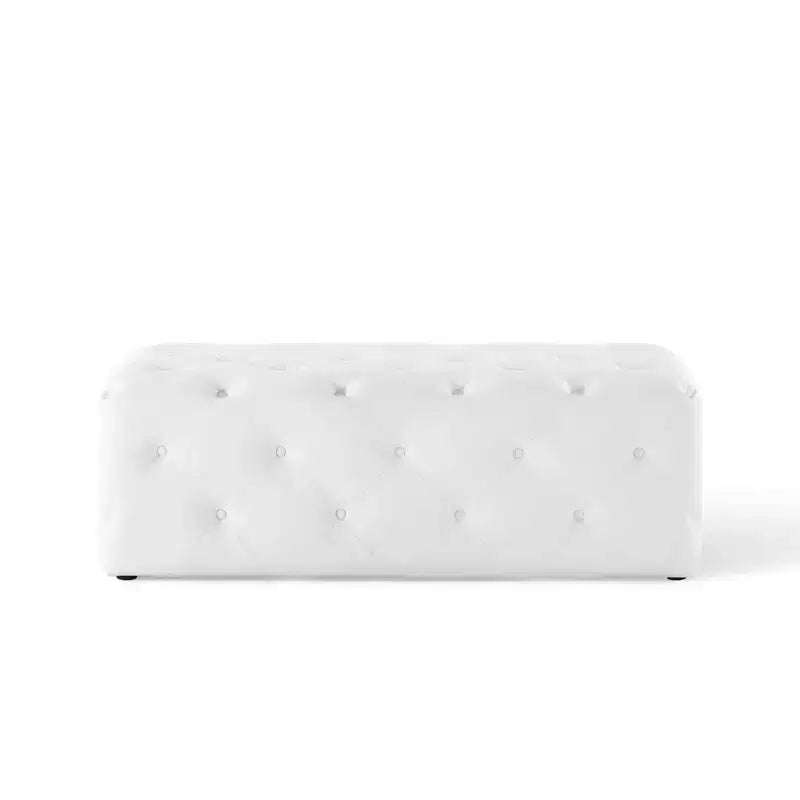 48" Amour Tufted Button Entryway Faux Leather Bench White - Modway: Vegan, MDF Composite Frame, No Assembly Required