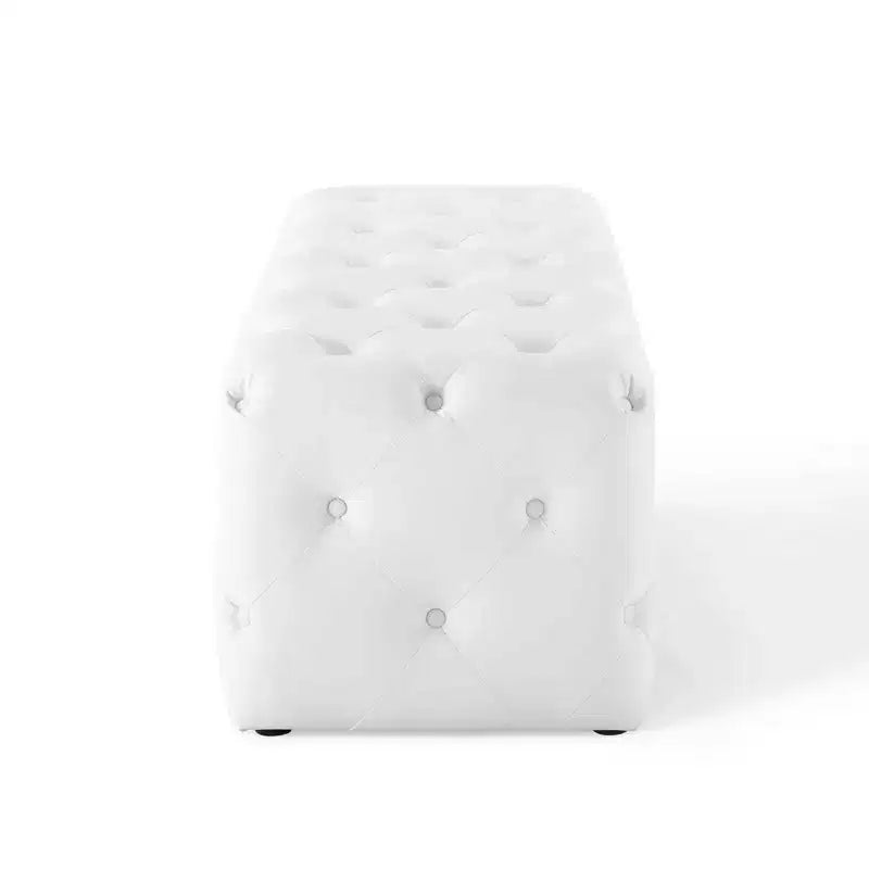 48" Amour Tufted Button Entryway Faux Leather Bench White - Modway: Vegan, MDF Composite Frame, No Assembly Required