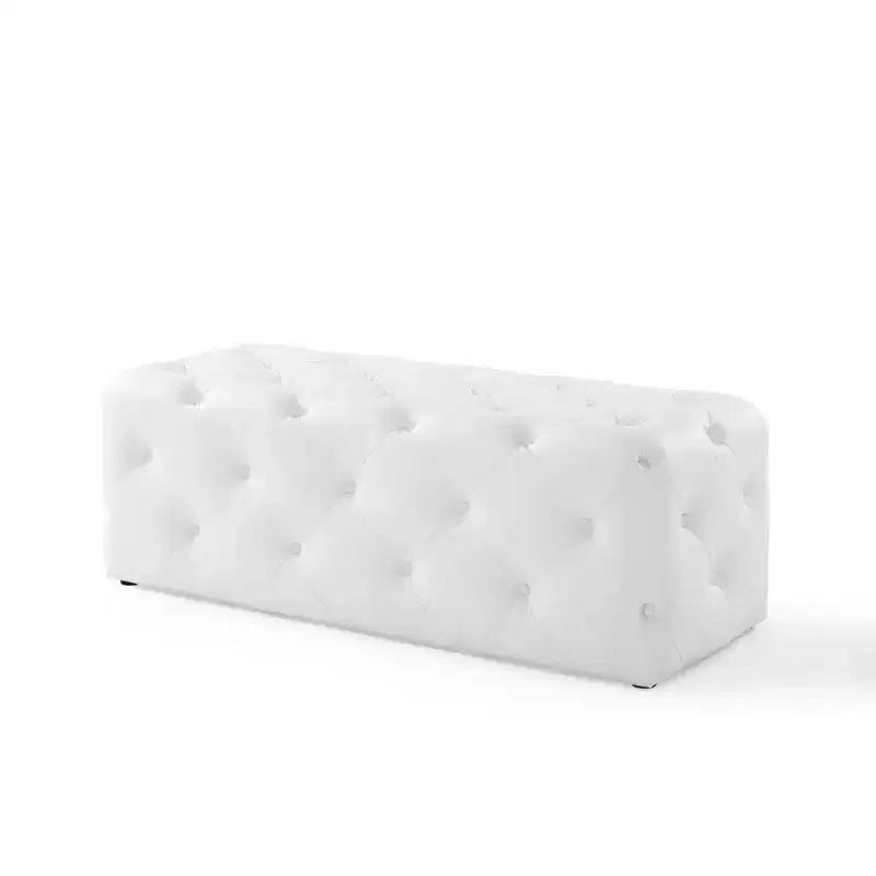 48" Amour Tufted Button Entryway Faux Leather Bench White - Modway: Vegan, MDF Composite Frame, No Assembly Required