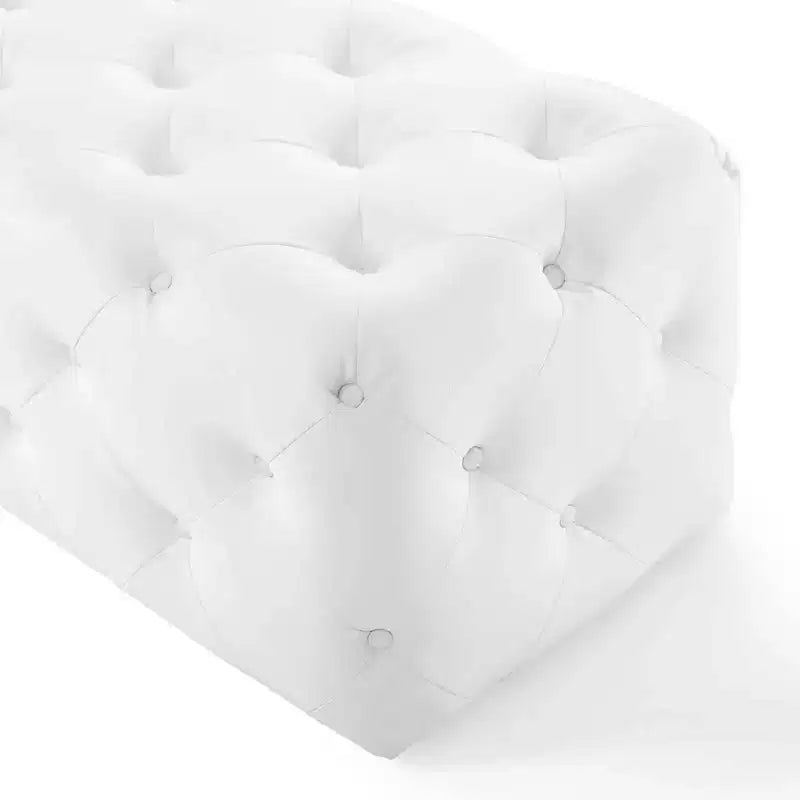 48" Amour Tufted Button Entryway Faux Leather Bench White - Modway: Vegan, MDF Composite Frame, No Assembly Required